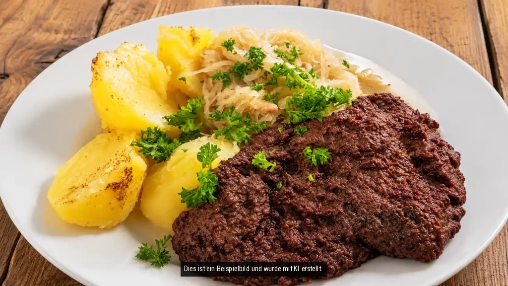 Ein Teller "Tote Oma" mit Kartoffeln und Sauerkraut, garniert mit Petersilie.